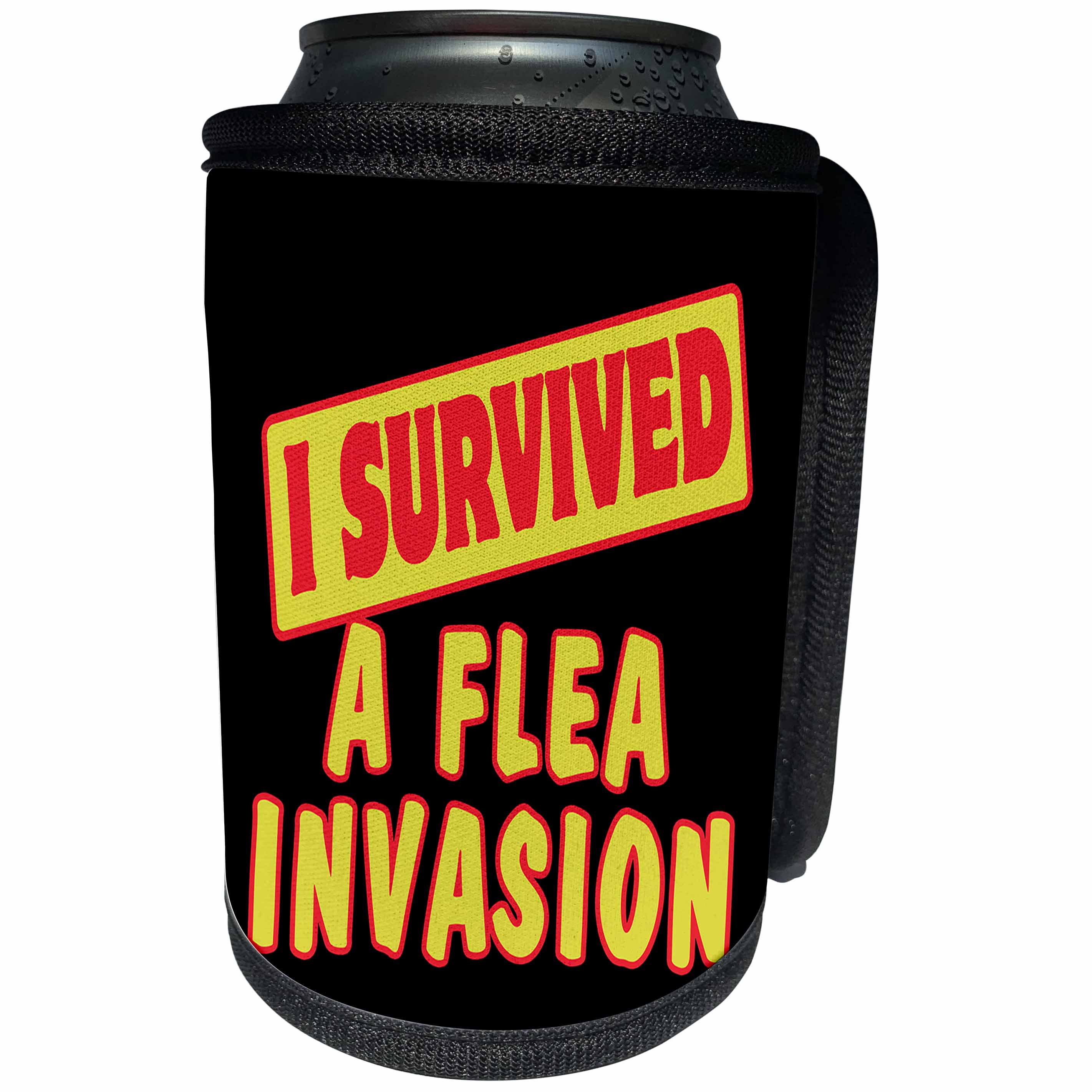 3dRose Dooni Designs Survive Sayings - I Survived A Flea Invasion Survial Pride And Humor Design - Can Cooler Bottle Wrap (cc_117603)