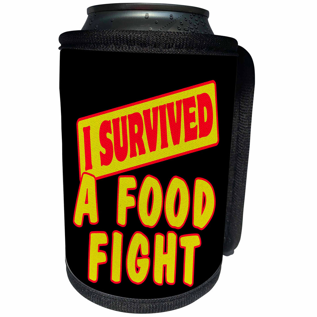 3dRose Dooni Designs Survive Sayings - I Survived A Food Fight Survial Pride And Humor Design - Can Cooler Bottle Wrap (cc_117604)
