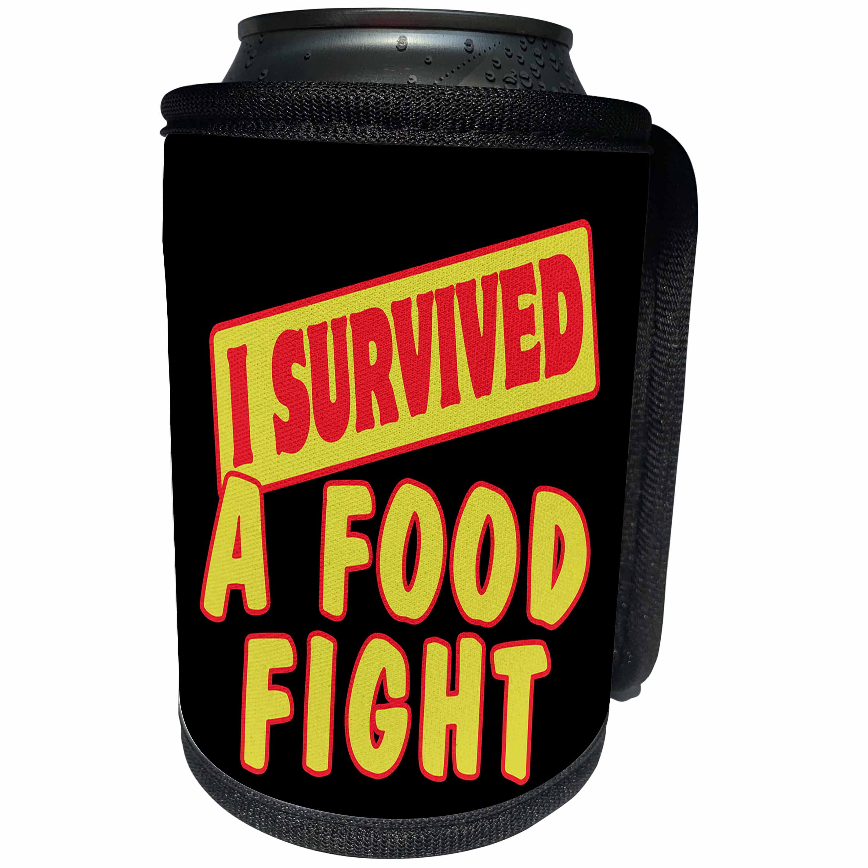 3dRose Dooni Designs Survive Sayings - I Survived A Food Fight Survial Pride And Humor Design - Can Cooler Bottle Wrap (cc_117604)