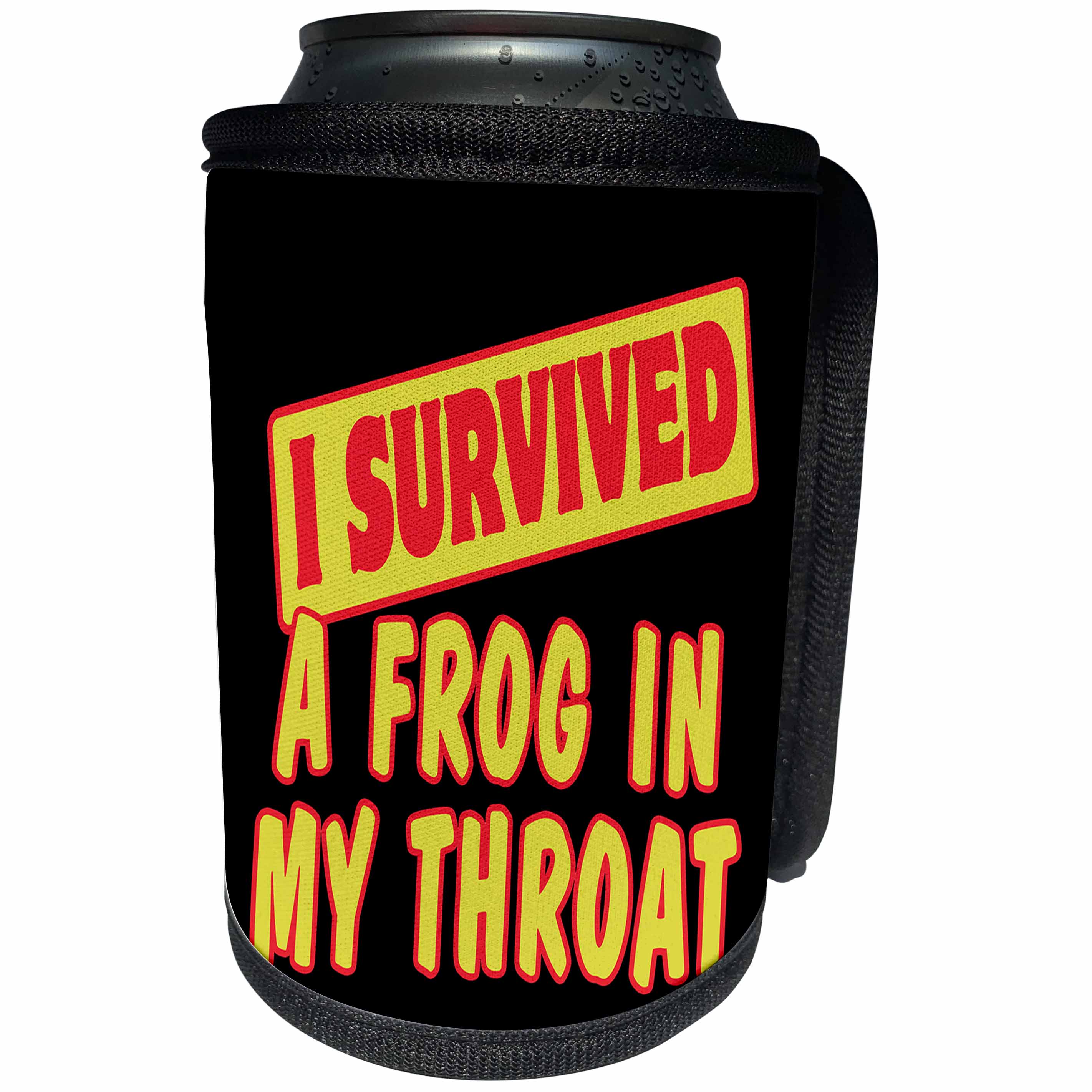 3dRose Dooni Designs Survive Sayings - I Survived A Frog In My Throat Survial Pride And Humor Design - Can Cooler Bottle Wrap (cc_117607)