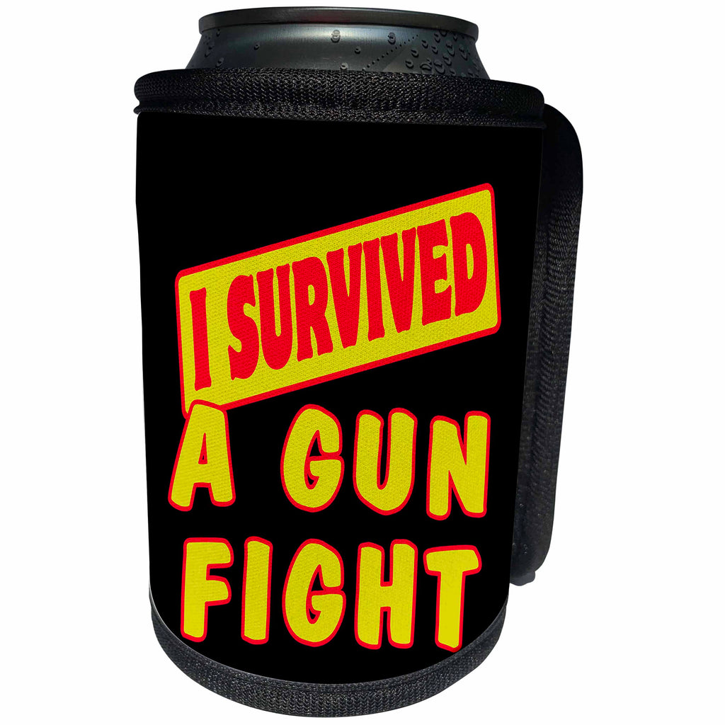 3dRose Dooni Designs Survive Sayings - I Survived A Gun Fight Survial Pride And Humor Design - Can Cooler Bottle Wrap (cc_117611)