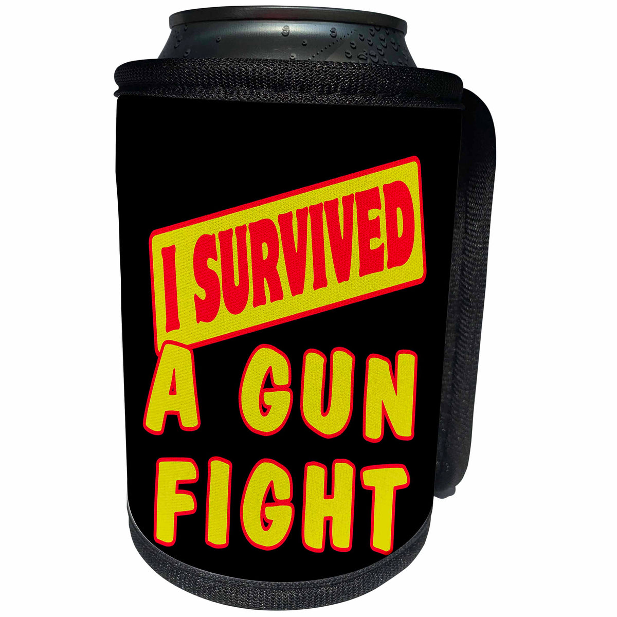 3dRose Dooni Designs Survive Sayings - I Survived A Gun Fight Survial Pride And Humor Design - Can Cooler Bottle Wrap (cc_117611)
