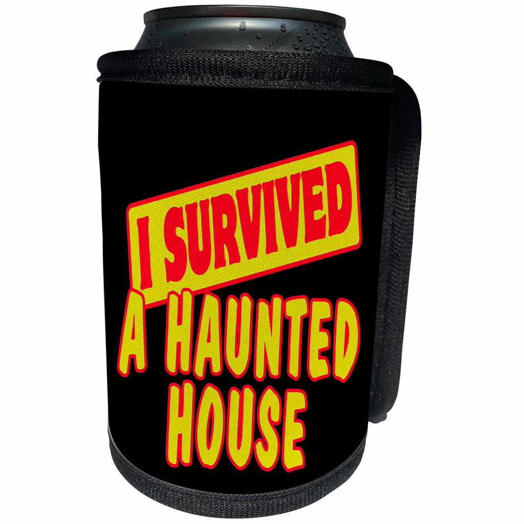 3dRose Dooni Designs Survive Sayings - I Survived A Haunted House Survial Pride And Humor Design - Can Cooler Bottle Wrap (cc_117618)