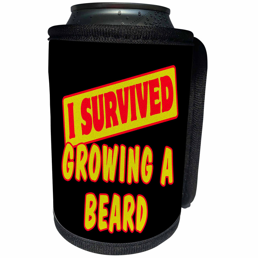 3dRose Dooni Designs Survive Sayings - I Survived Growing A Beard Survial Pride And Humor Design - Can Cooler Bottle Wrap (cc_117987)