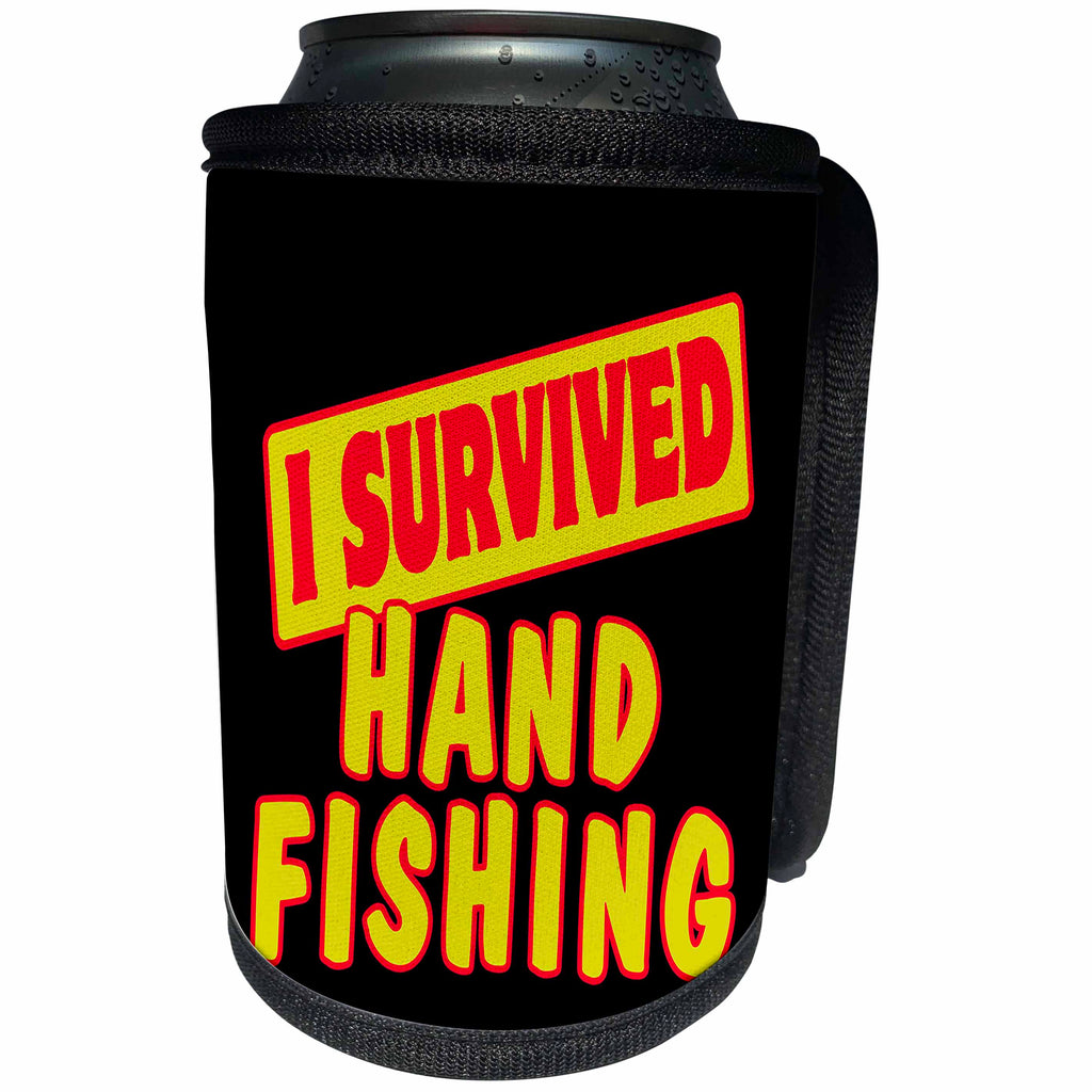 3dRose Dooni Designs Survive Sayings - I Survived Hand Fishing Survial Pride And Humor Design - Can Cooler Bottle Wrap (cc_117994)