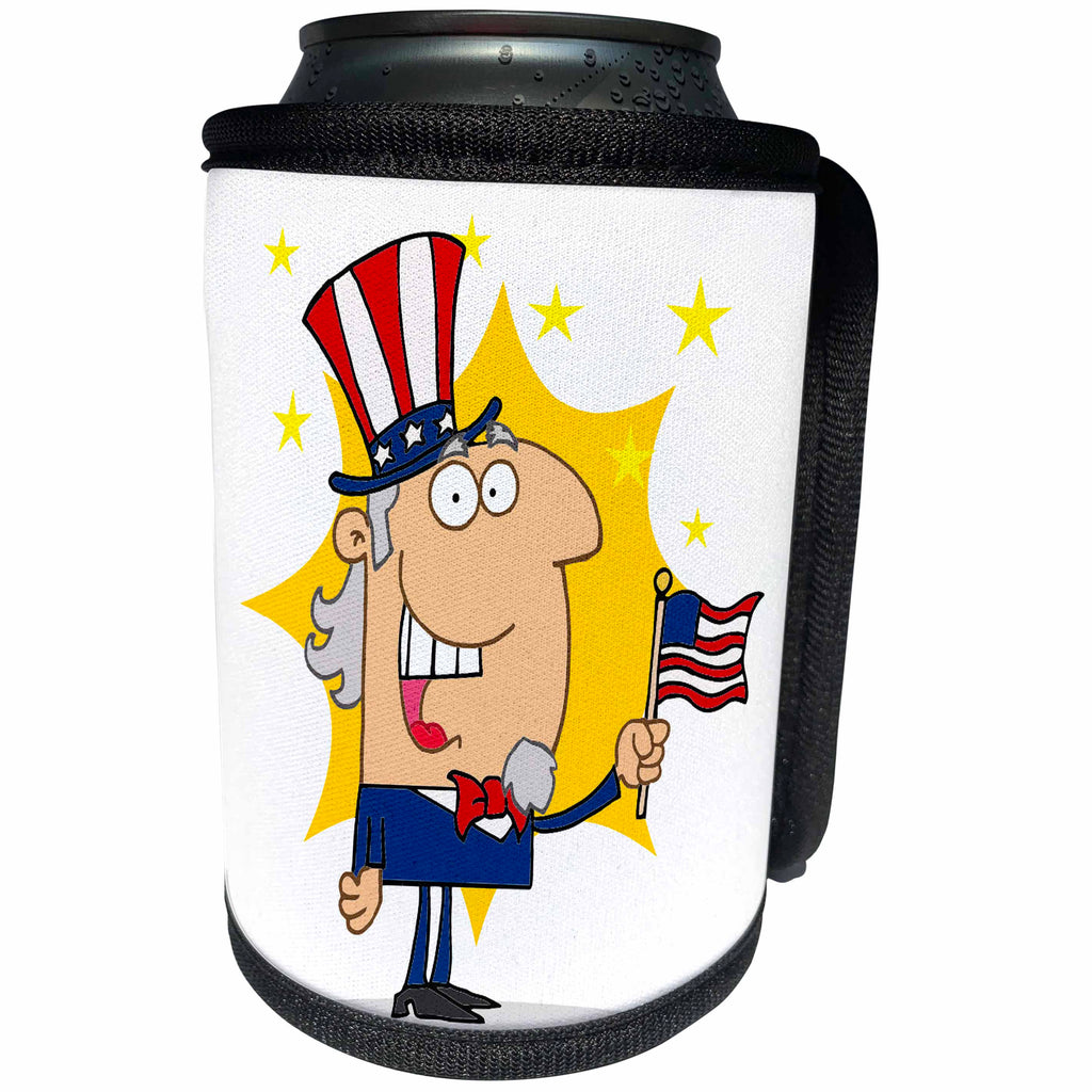 3dRose Dooni Designs More Random Cartoon Designs - Goofy Uncle Sam Political USA Politics American Cartoon - Can Cooler Bottle Wrap (cc_118728)