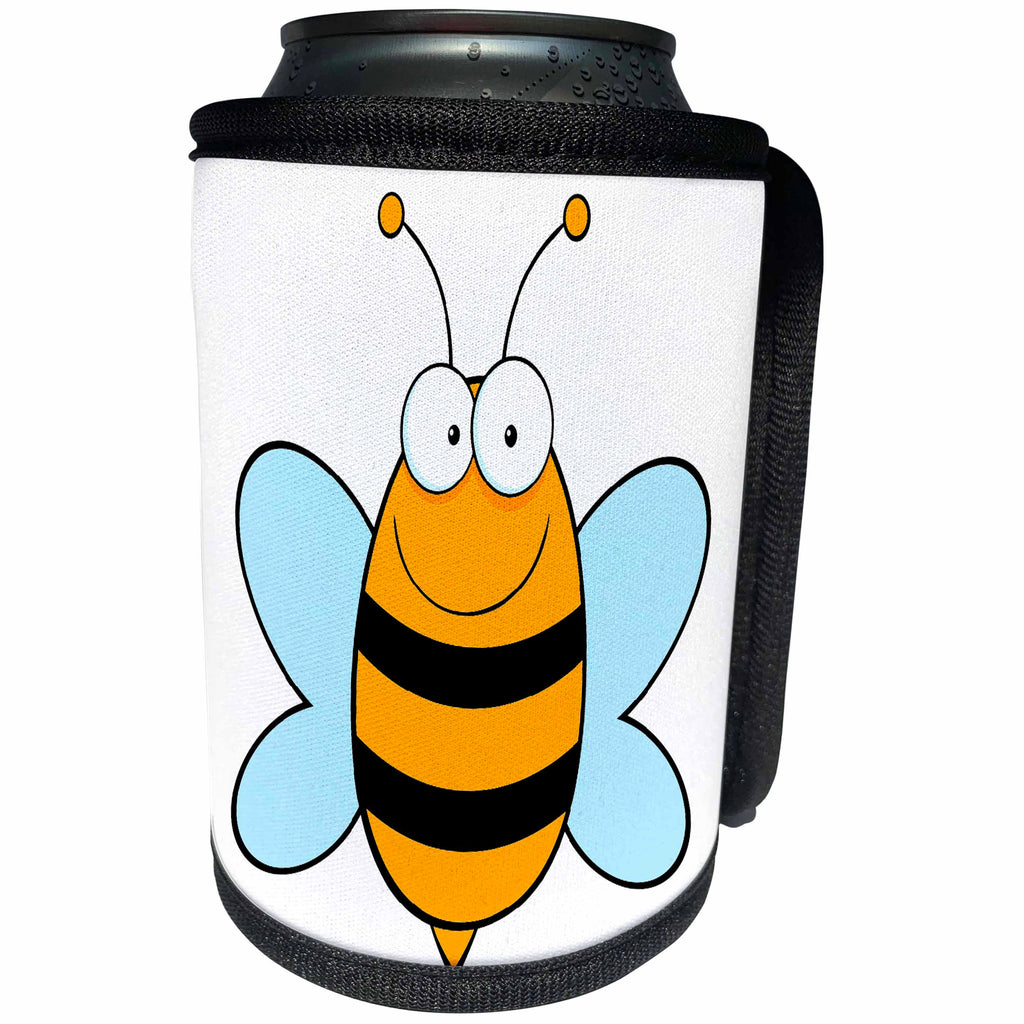 3dRose Dooni Designs More Random Cartoon Designs - Happy Bumble Bee Goofy Cartoon - Can Cooler Bottle Wrap (cc_118737)