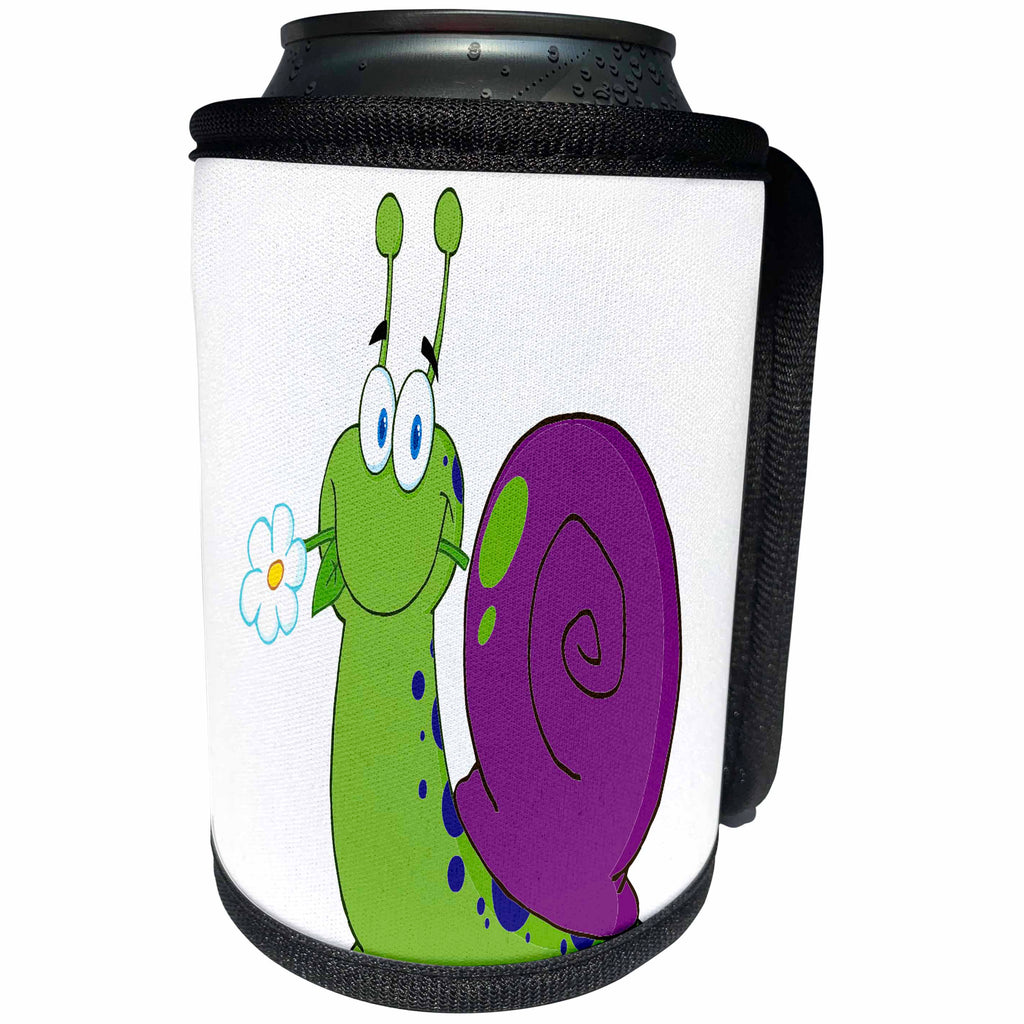 3dRose Dooni Designs More Random Cartoon Designs - Happy Cartoon Colorful Snail With Flower - Can Cooler Bottle Wrap (cc_118738)