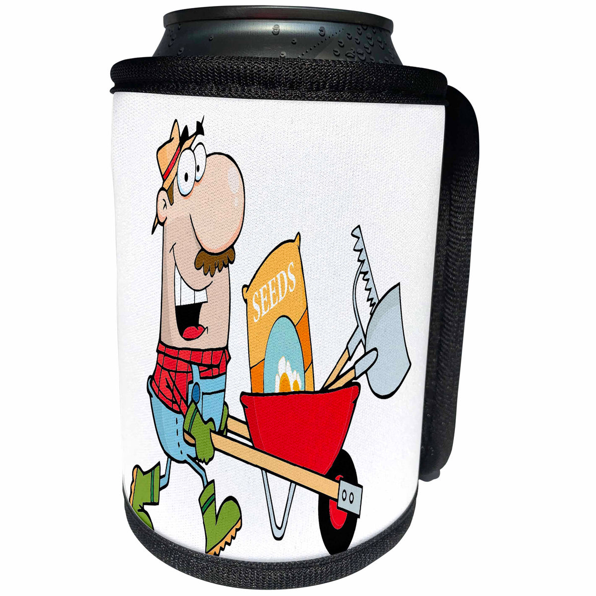 3dRose Dooni Designs More Random Cartoon Designs - Happy Cartoon Man Gardening Gardener - Can Cooler Bottle Wrap (cc_118739)