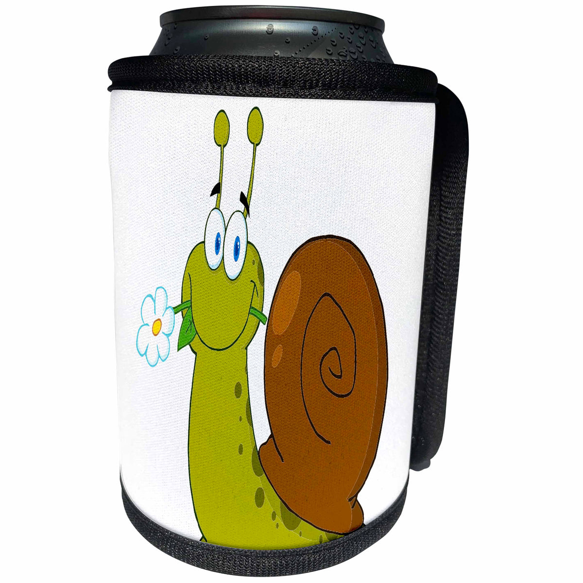 3dRose Dooni Designs More Random Cartoon Designs - Happy Cartoon Snail With Flower - Can Cooler Bottle Wrap (cc_118740)
