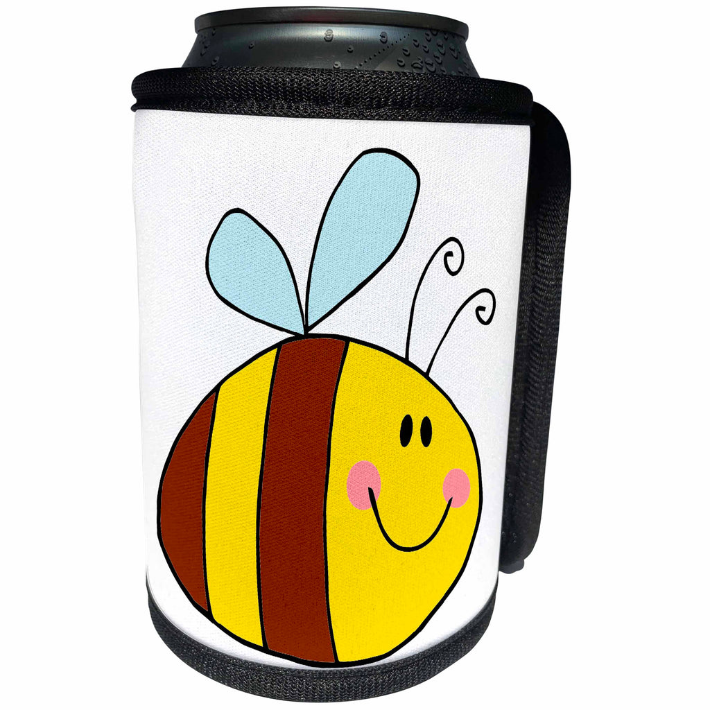 3dRose Dooni Designs More Random Cartoon Designs - Happy Flying Honeybee Honey Bee Cartoon - Can Cooler Bottle Wrap (cc_118749)