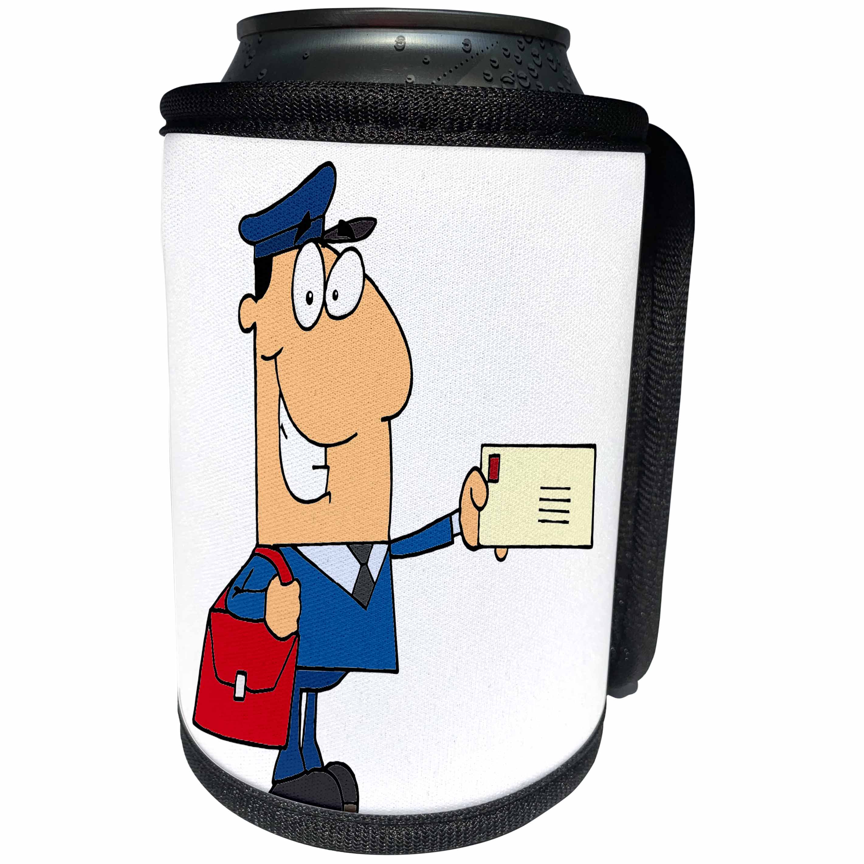 3dRose Dooni Designs More Random Cartoon Designs - Happy Mailman Postal Worker Delivering Letter - Can Cooler Bottle Wrap (cc_118752)