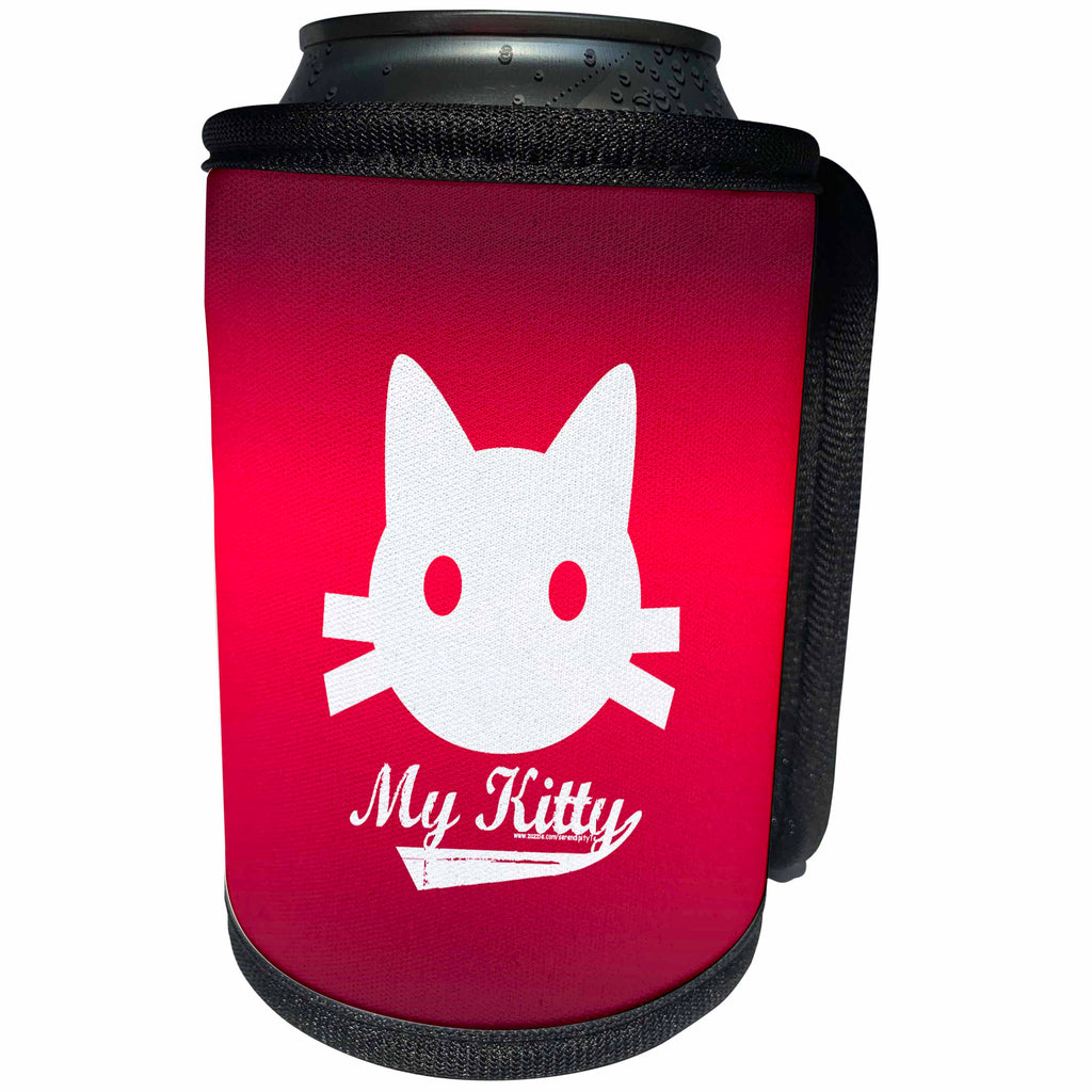 3dRose Deniska Designs Cat - My Kitty White On Red - Can Cooler Bottle Wrap (cc_12395)