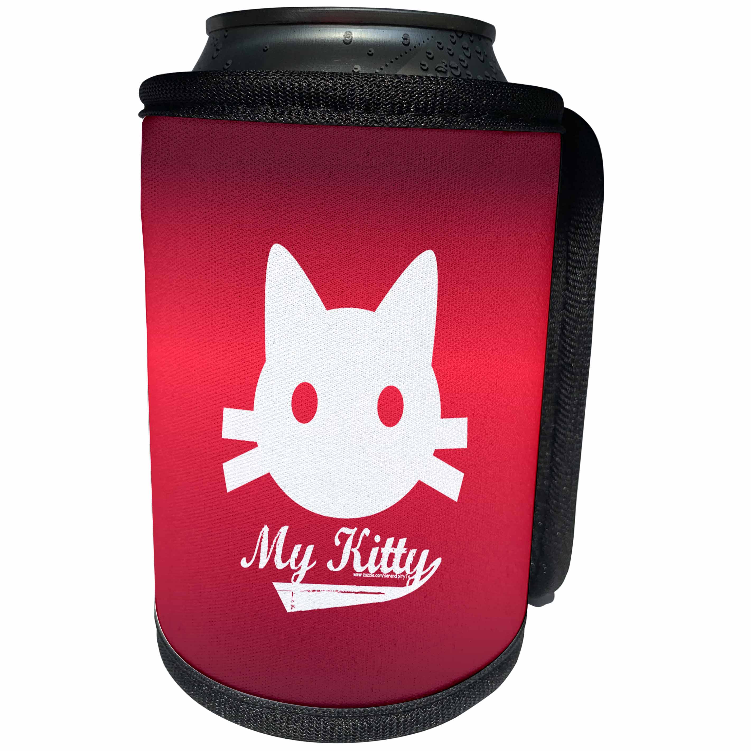 3dRose Deniska Designs Cat - My Kitty White On Red - Can Cooler Bottle Wrap (cc_12395)