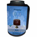 3dRose Beverly Turner Birthday Design - 85th Birthday Party with Chocolate Cake and Blue Balloons - Can Cooler Bottle Wrap (cc_123971)