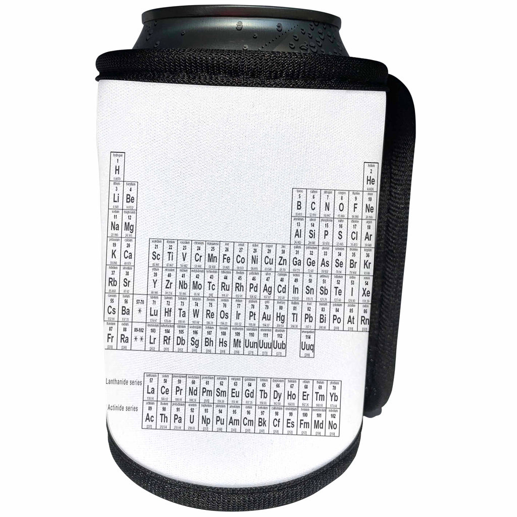 3dRose EvaDane - Chemistry - Periodic Table of Elements, Black and White - Can Cooler Bottle Wrap (cc_123989)