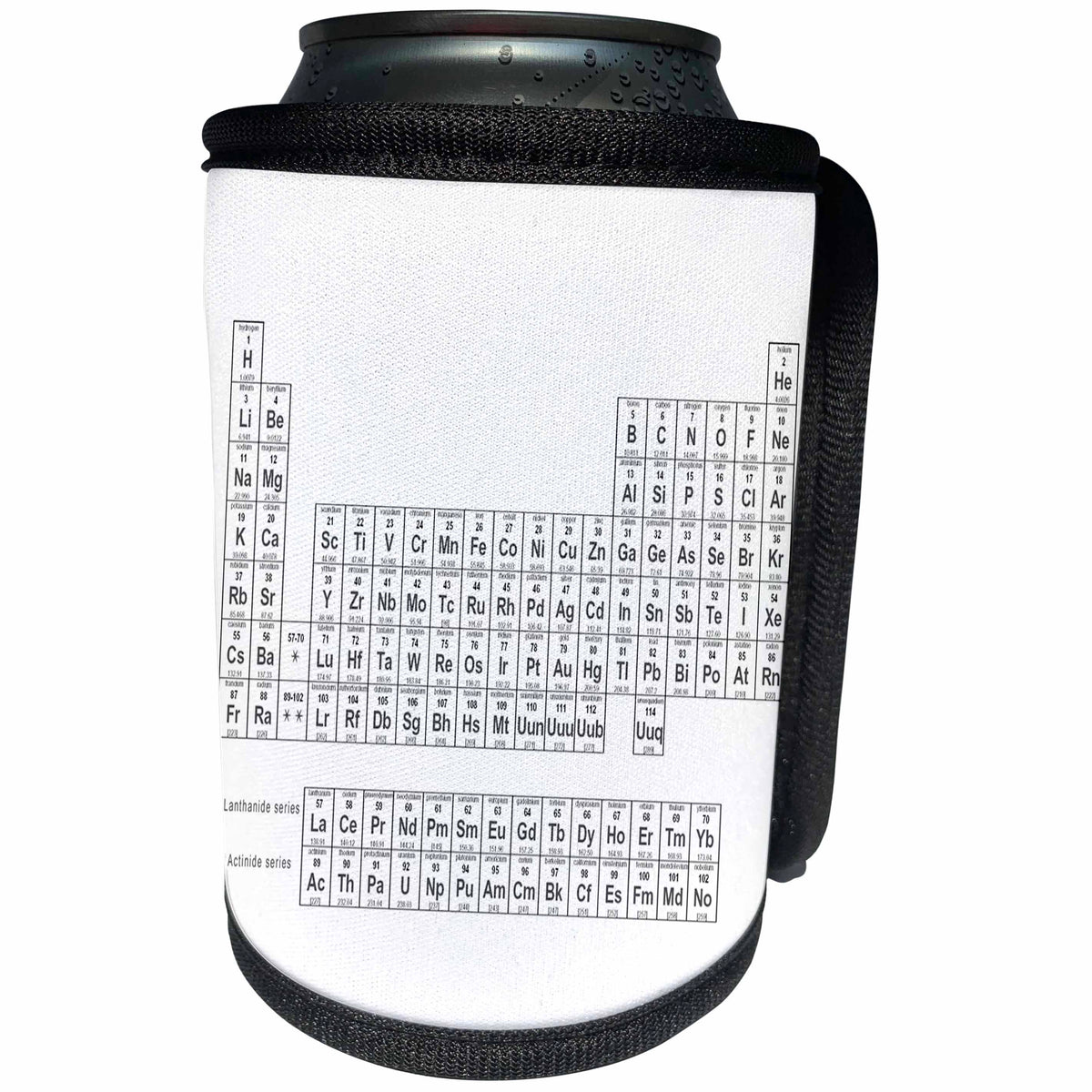 3dRose EvaDane - Chemistry - Periodic Table of Elements, Black and White - Can Cooler Bottle Wrap (cc_123989)