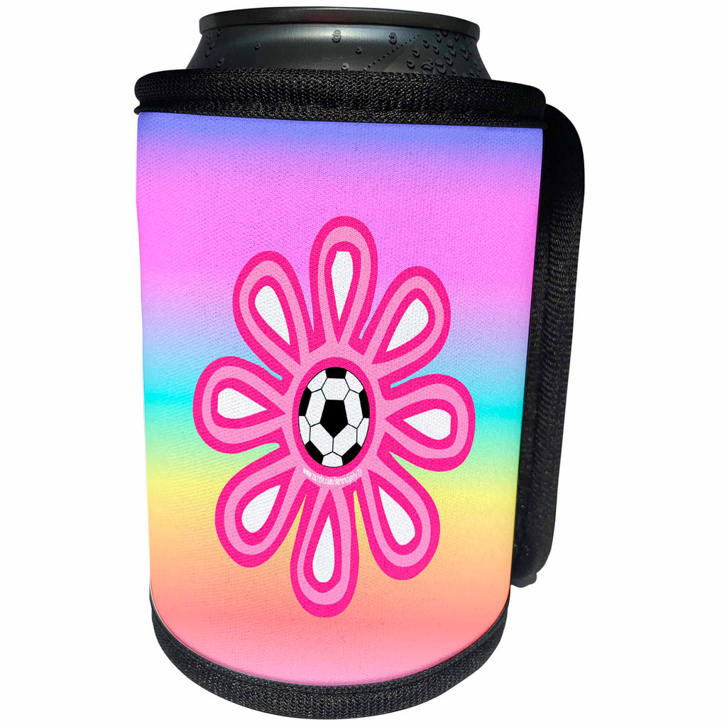 3dRose Deniska Designs Soccer - Soccer Flower Pink on Pastels - Can Cooler Bottle Wrap (cc_12419)