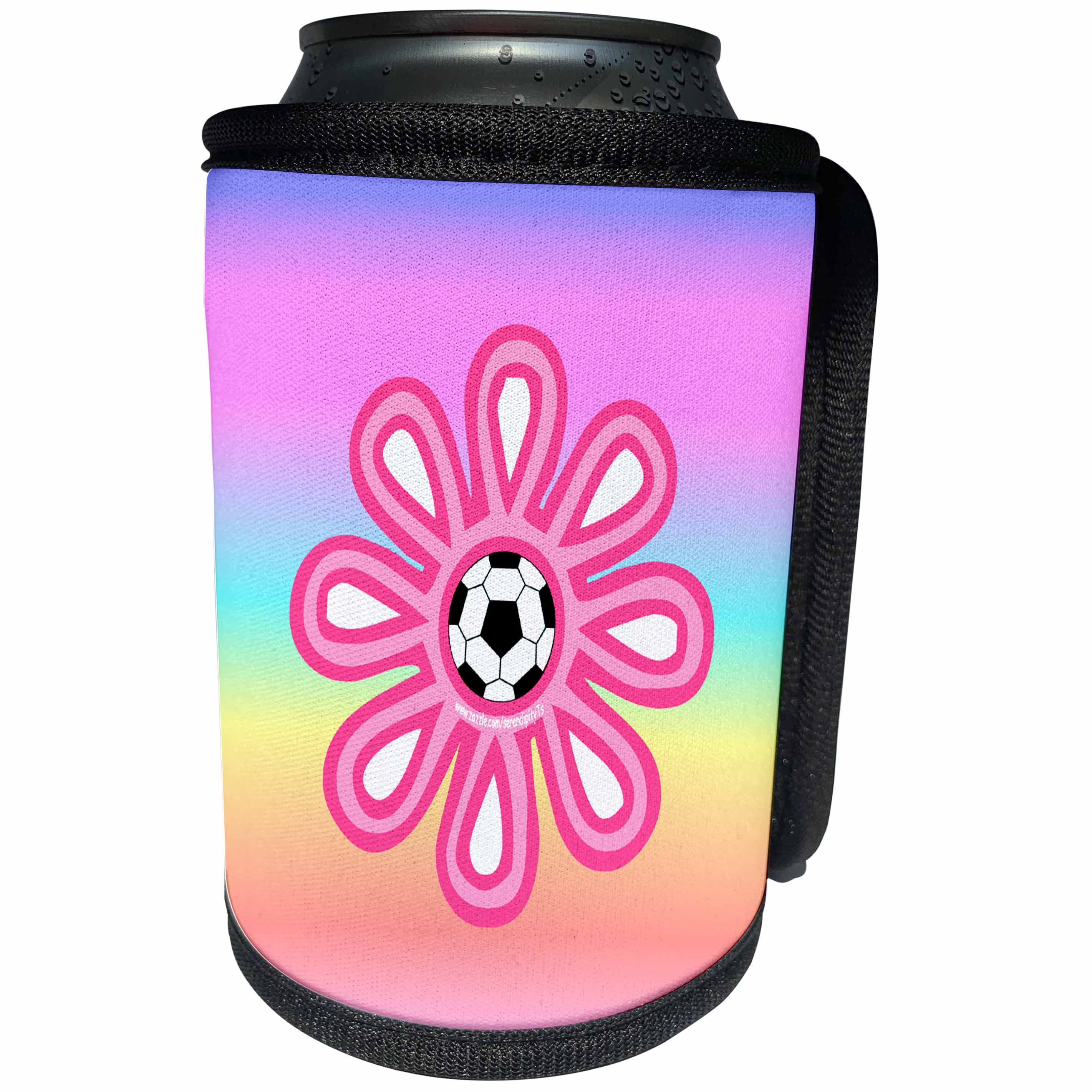 3dRose Deniska Designs Soccer - Soccer Flower Pink on Pastels - Can Cooler Bottle Wrap (cc_12419)
