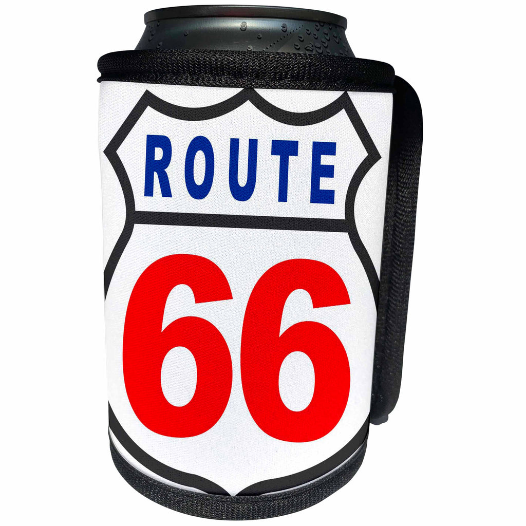 3dRose TNMPastPerfect Retro - Red White and Blue Route 66 - Can Cooler Bottle Wrap (cc_124193)