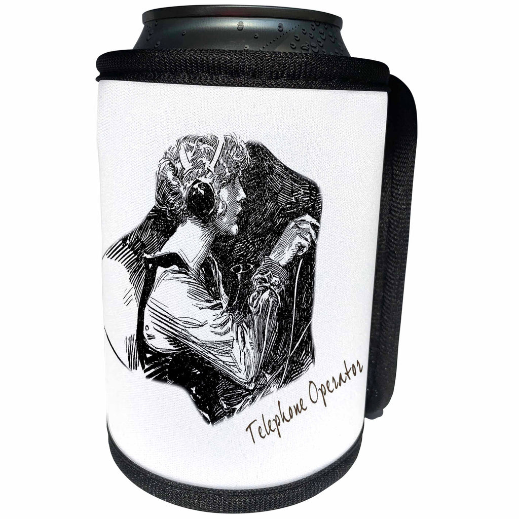 3dRose TNMPastPerfect Vintage Technology - Telephone Operator - Can Cooler Bottle Wrap (cc_124196)