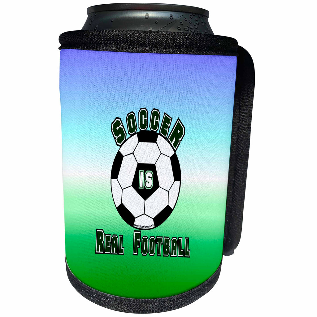 3dRose Deniska Designs Soccer - Soccer Is Real Football on Tricolor - Can Cooler Bottle Wrap (cc_12421)
