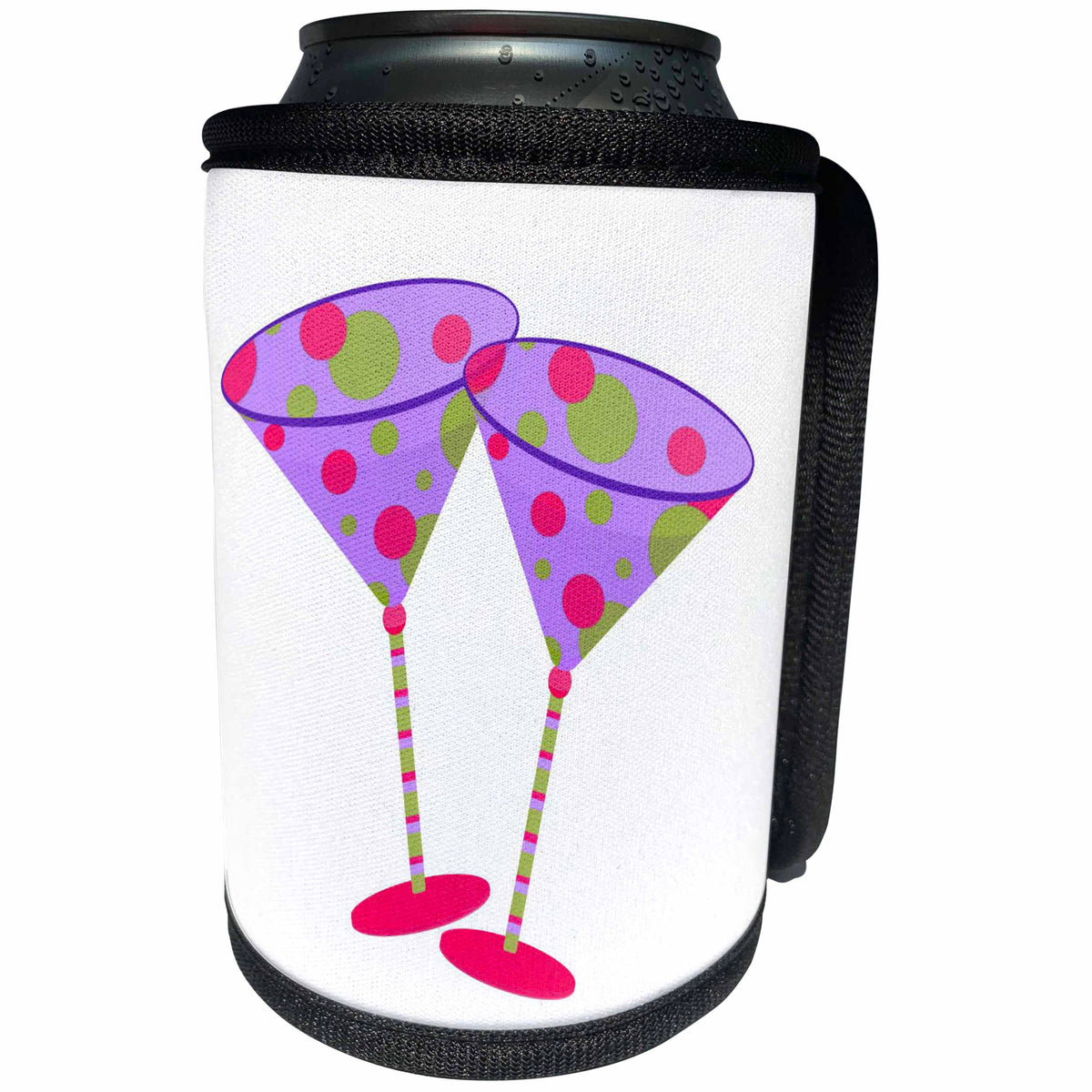 3dRose TNMGraphics Food and Drink - Purple Polka Dot Martini Glasses - Can Cooler Bottle Wrap (cc_124230)