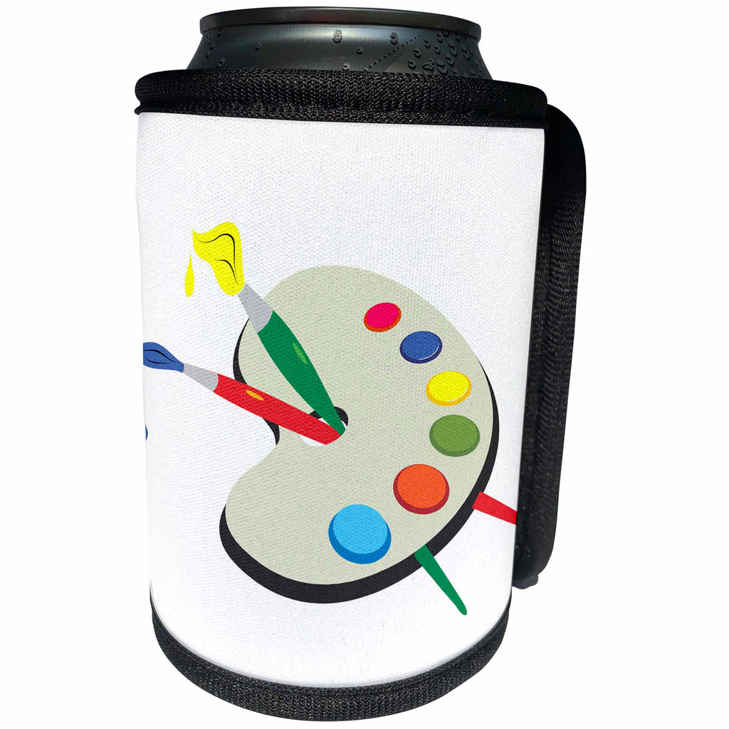 3dRose TNMGraphics School - Artist Pallete and Brushes - Can Cooler Bottle Wrap (cc_124238)