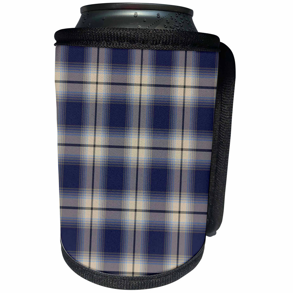 3dRose TNMGraphics Patterns - Dark Blue Plaid - Can Cooler Bottle Wrap (cc_124247)
