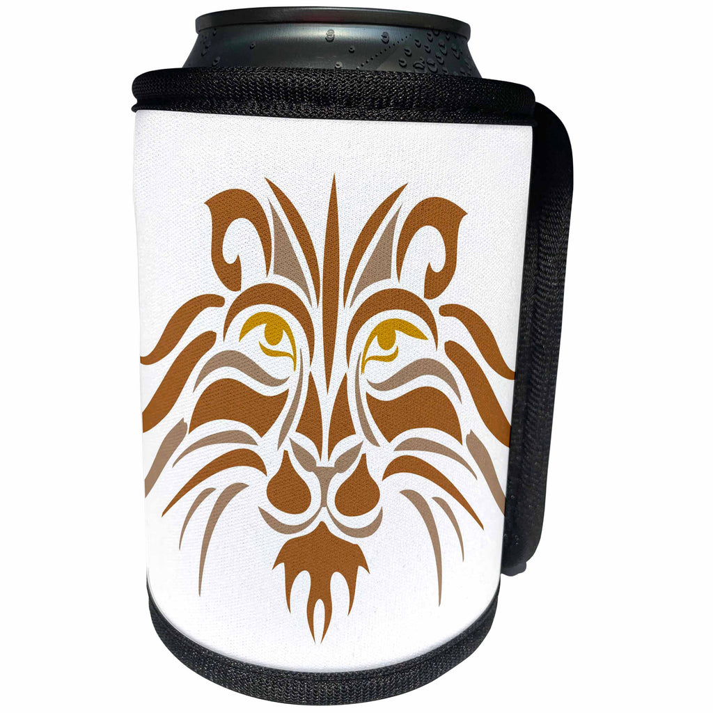3dRose TNMGraphics Animals - Lion Stencil in Brown - Can Cooler Bottle Wrap (cc_124254)