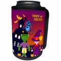 3dRose Belinha Fernandes - Halloween Celebration - Trick or treat message and kids dressed up as frankenstein and witch with cat - Can Cooler Bottle Wrap (cc_125917)