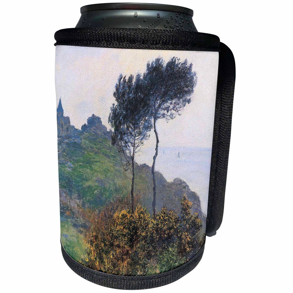 3dRose BLN Claude Monet Collection - Church at varengeville, Church on the Cliff by Claude Monet, 1882 - Can Cooler Bottle Wrap (cc_126602)