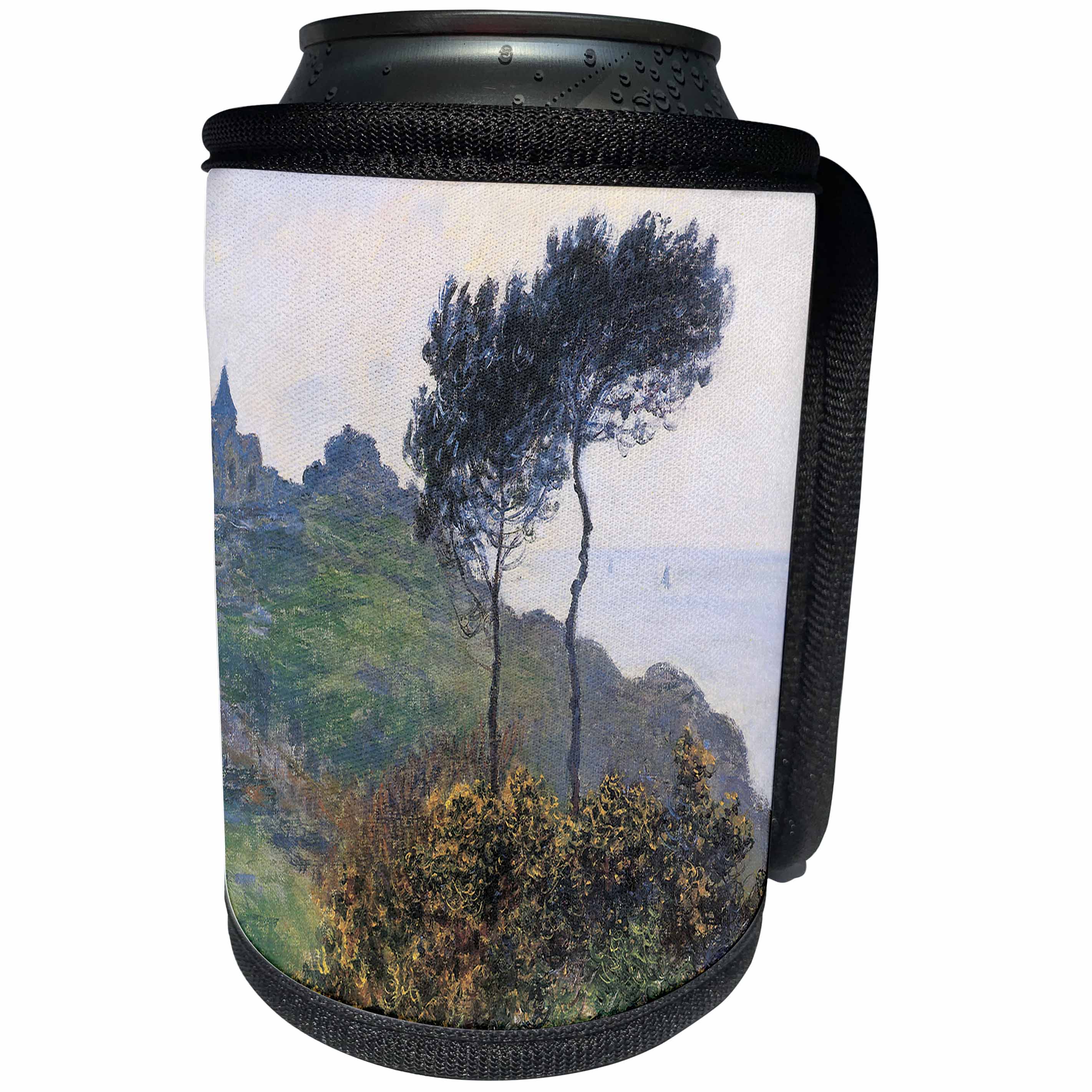 3dRose BLN Claude Monet Collection - Church at varengeville, Church on the Cliff by Claude Monet, 1882 - Can Cooler Bottle Wrap (cc_126602)