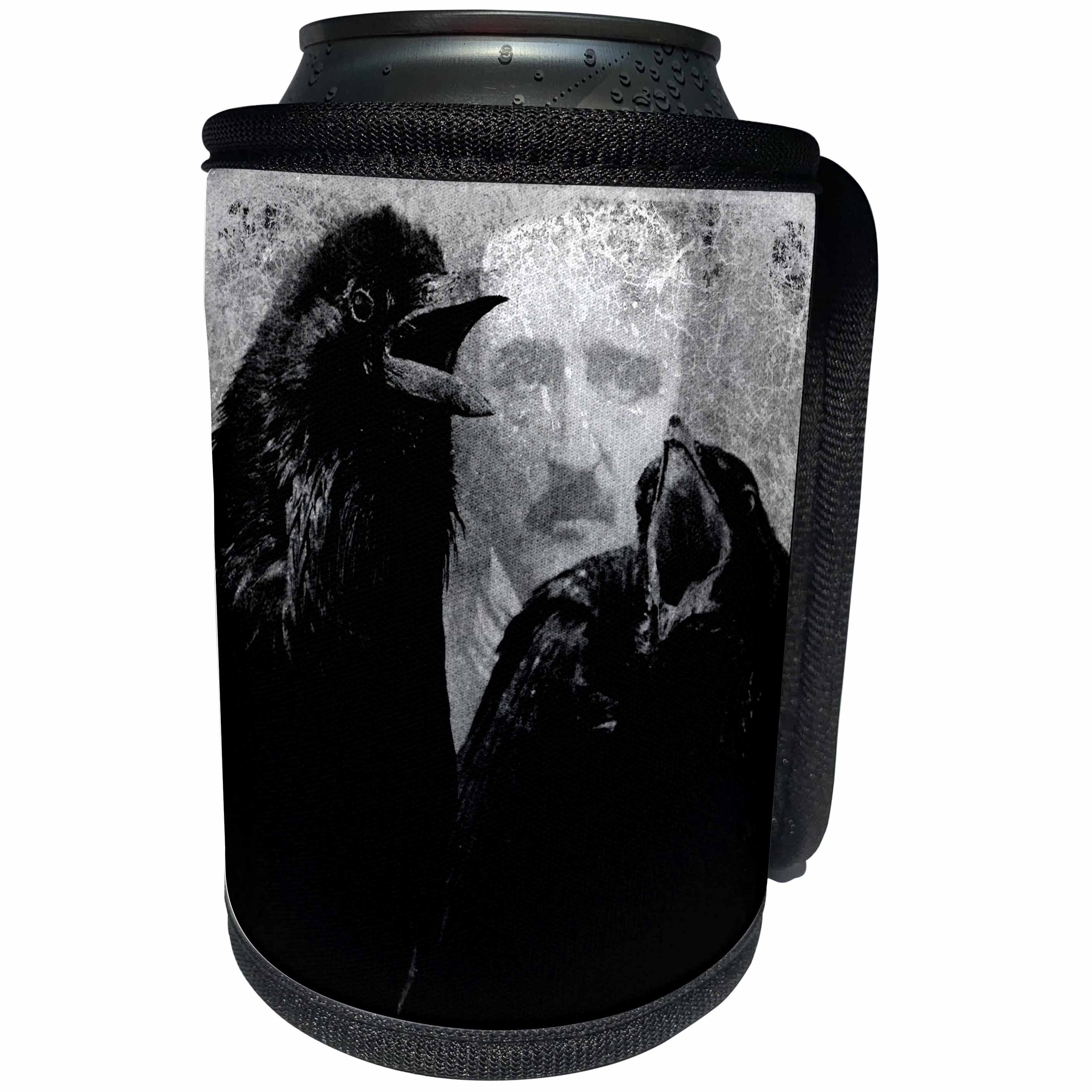 3dRose Cassie Peters Poe - Poe Ravens Grunge Digital Art by Angelandspot - Can Cooler Bottle Wrap (cc_130450)