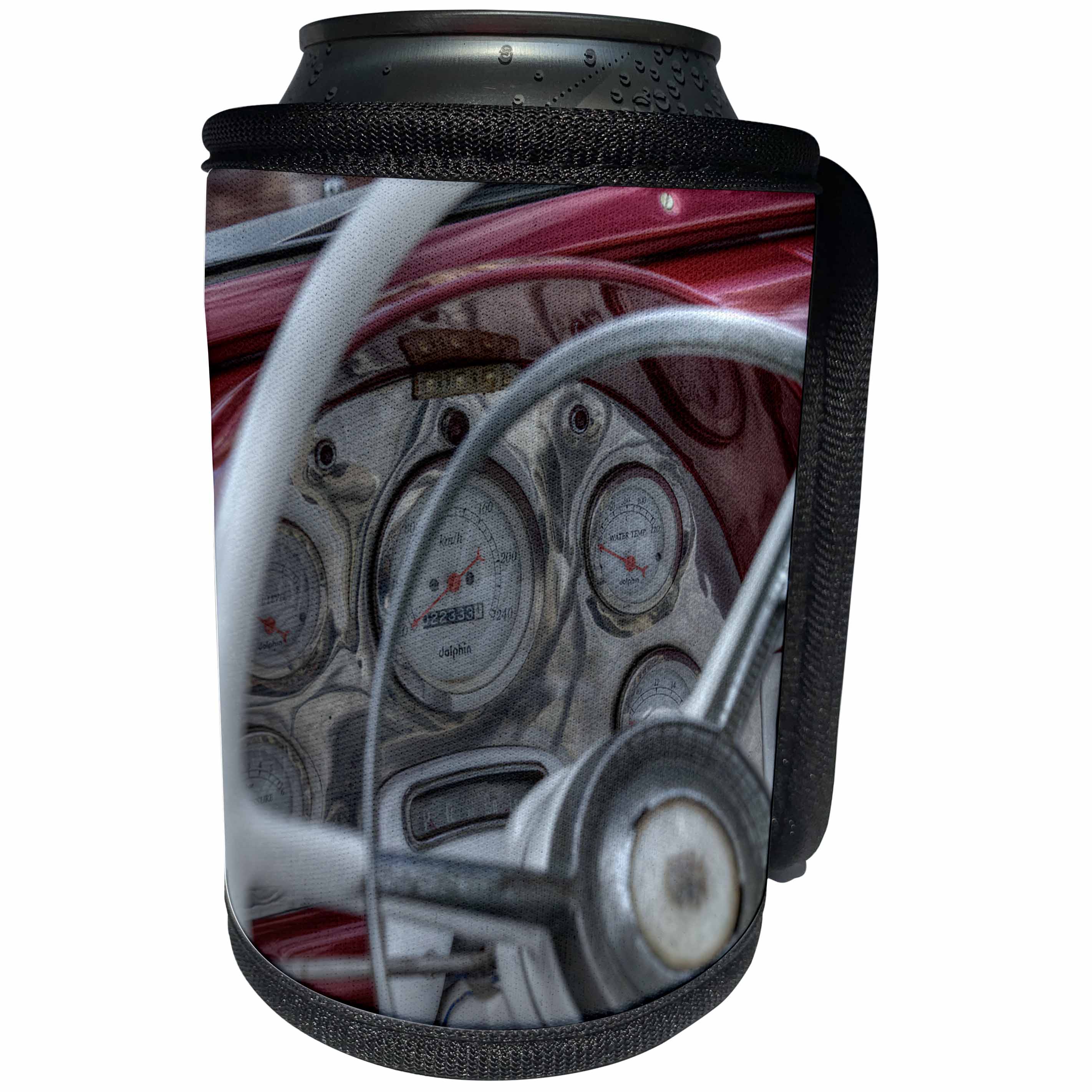 3dRose RONI CHASTAIN PHOTOGRAPHY - RED DASH OF OLD CAR WITH SPEEDOMETER - Can Cooler Bottle Wrap (cc_173707)