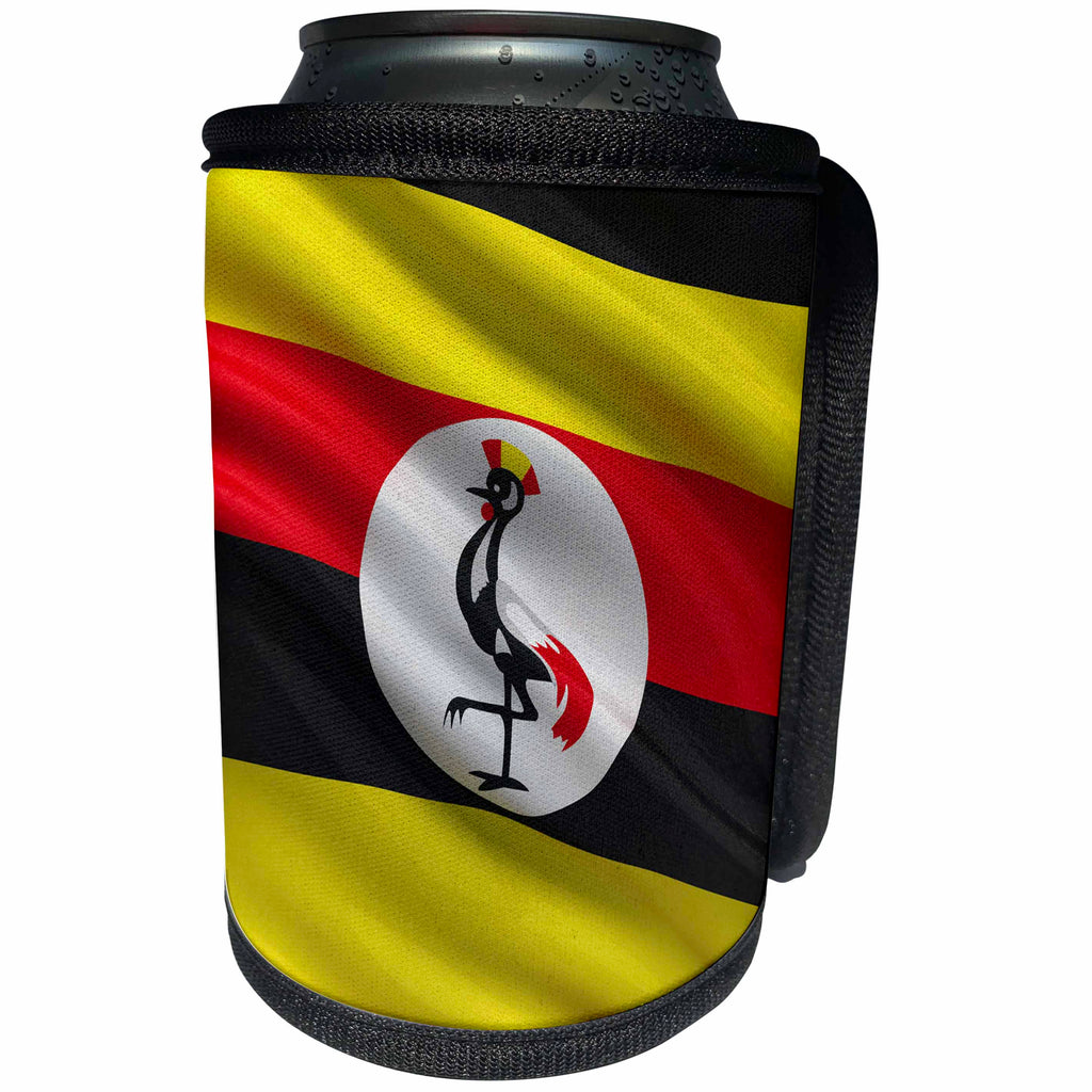 3dRose Carsten Reisinger - Illustrations - Flag of Uganda waving in the wind - Can Cooler Bottle Wrap (cc_174732)