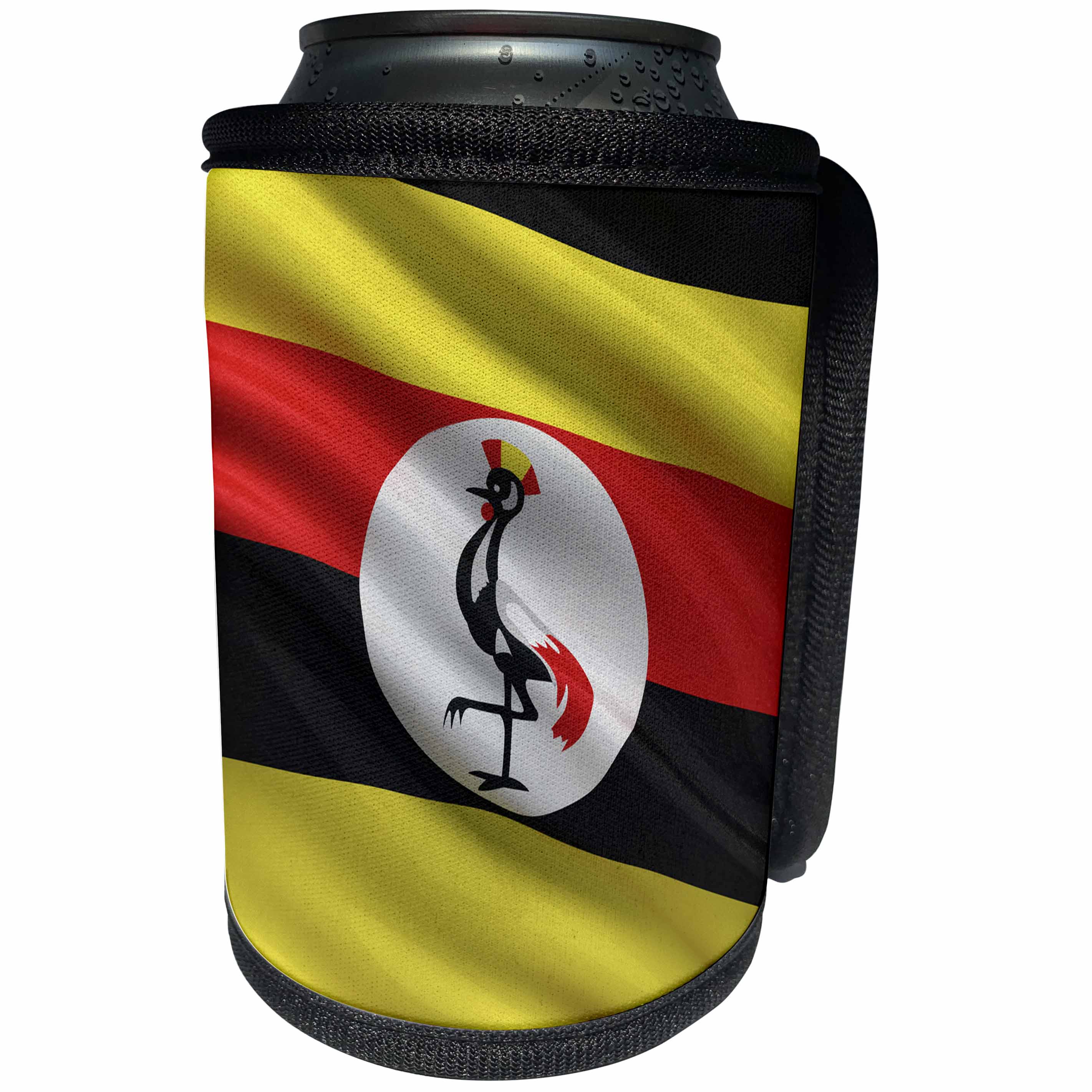 3dRose Carsten Reisinger - Illustrations - Flag of Uganda waving in the wind - Can Cooler Bottle Wrap (cc_174732)