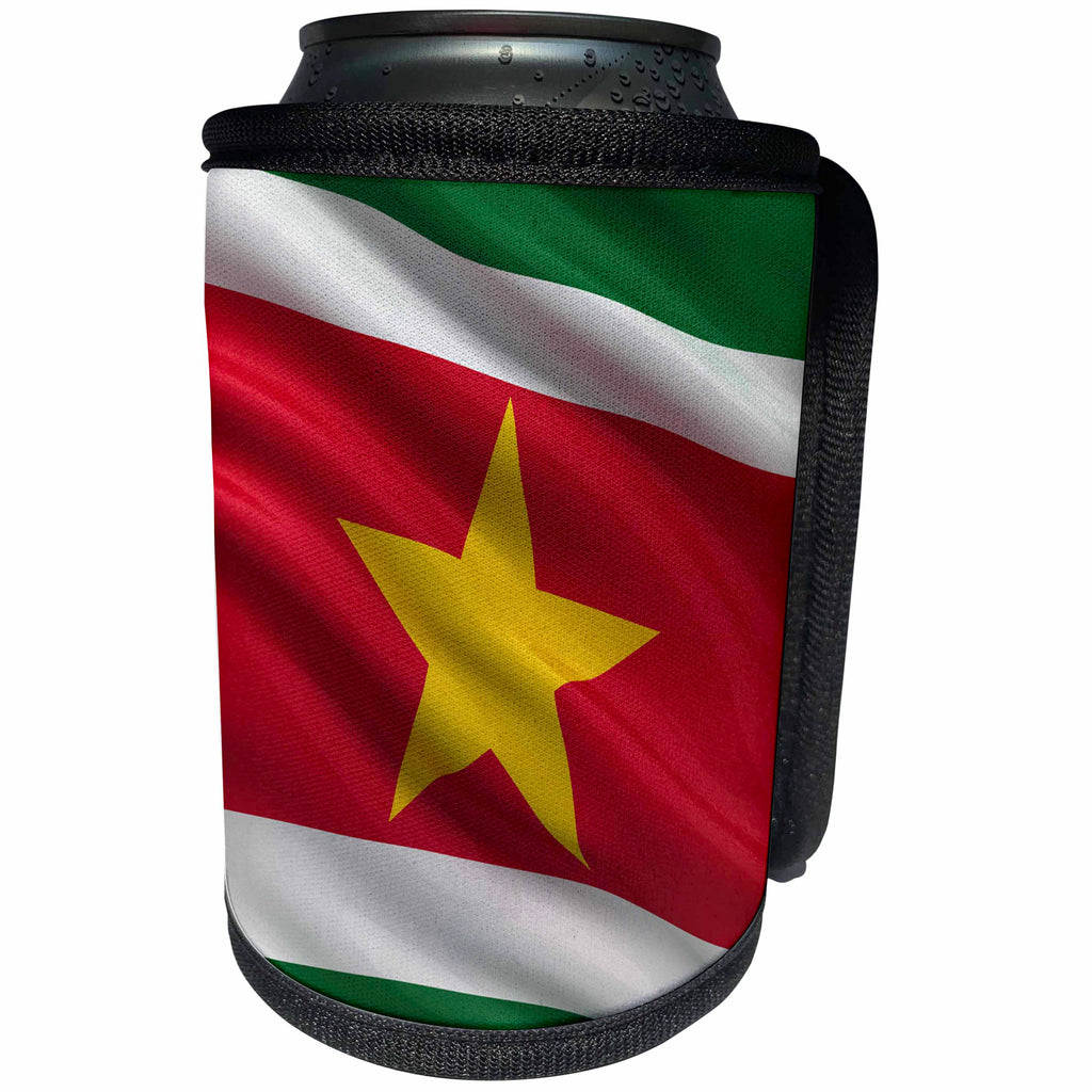 3dRose Carsten Reisinger - Illustrations - Flag of Suriname waving in the wind - Can Cooler Bottle Wrap (cc_174737)
