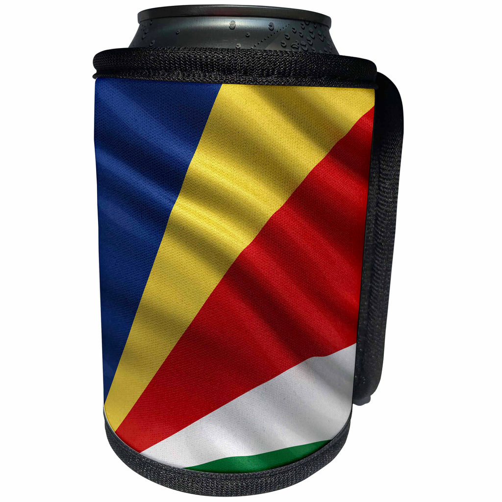 3dRose Carsten Reisinger - Illustrations - Flag of the Seychelles waving in the wind - Can Cooler Bottle Wrap (cc_174742)