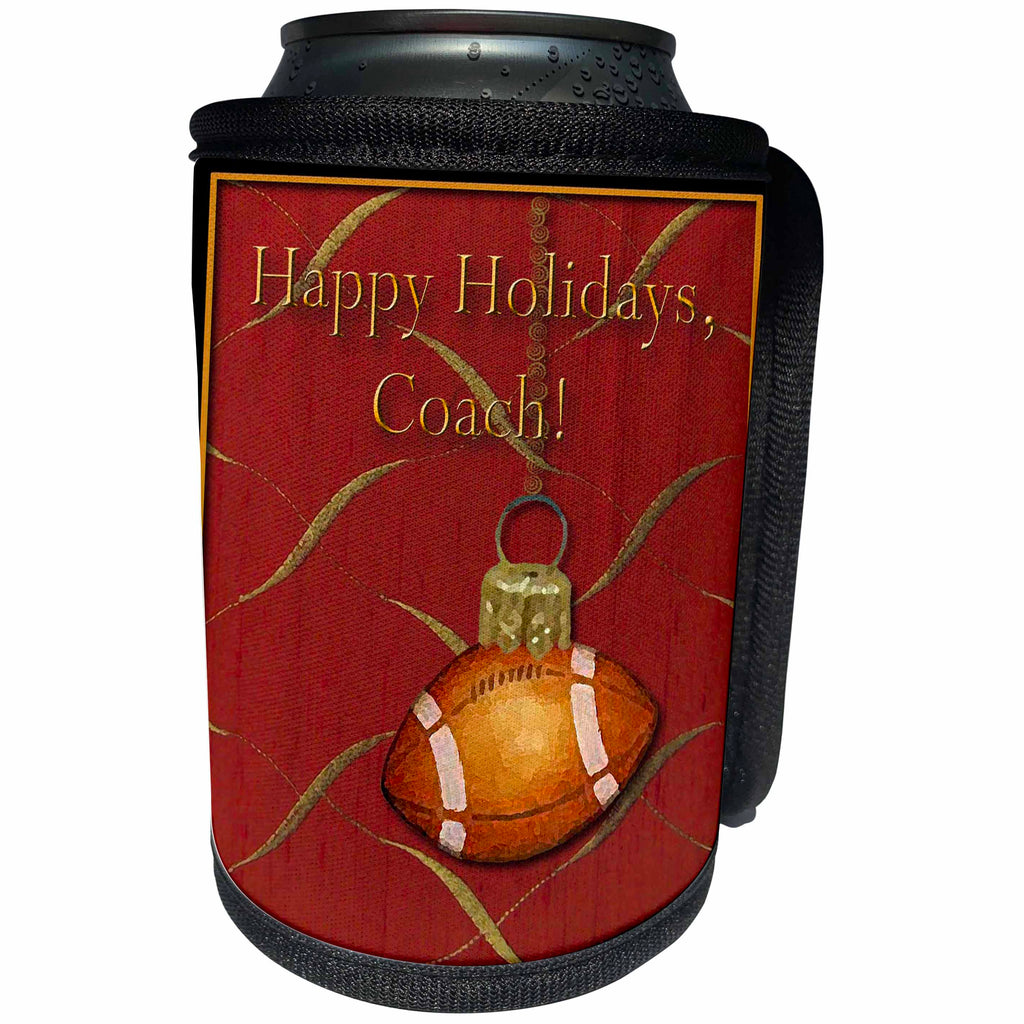 3dRose Beverly Turner Christmas Design - Football Thank you Coach - Can Cooler Bottle Wrap (cc_17496)