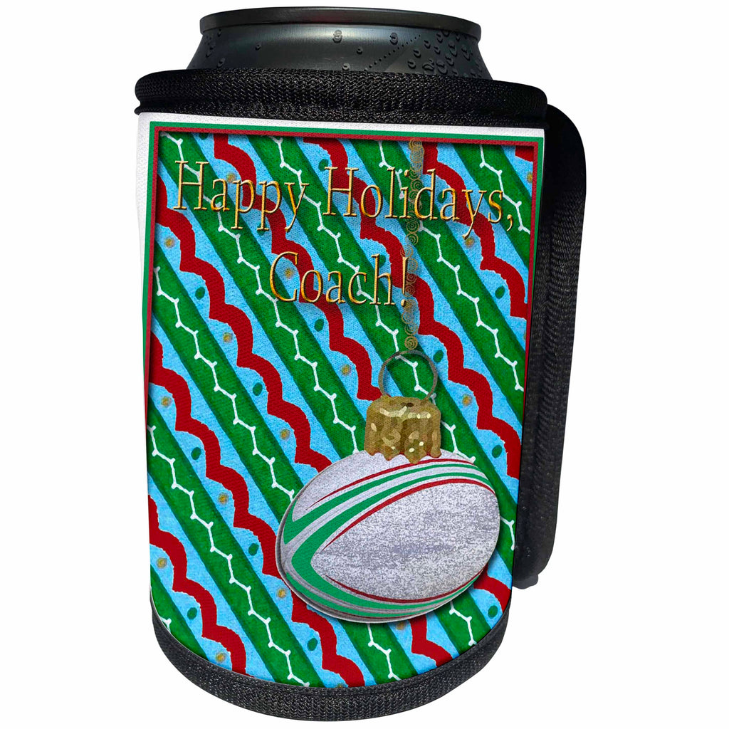 3dRose Beverly Turner Christmas Design - Rugby Thank you Coach - Can Cooler Bottle Wrap (cc_17497)