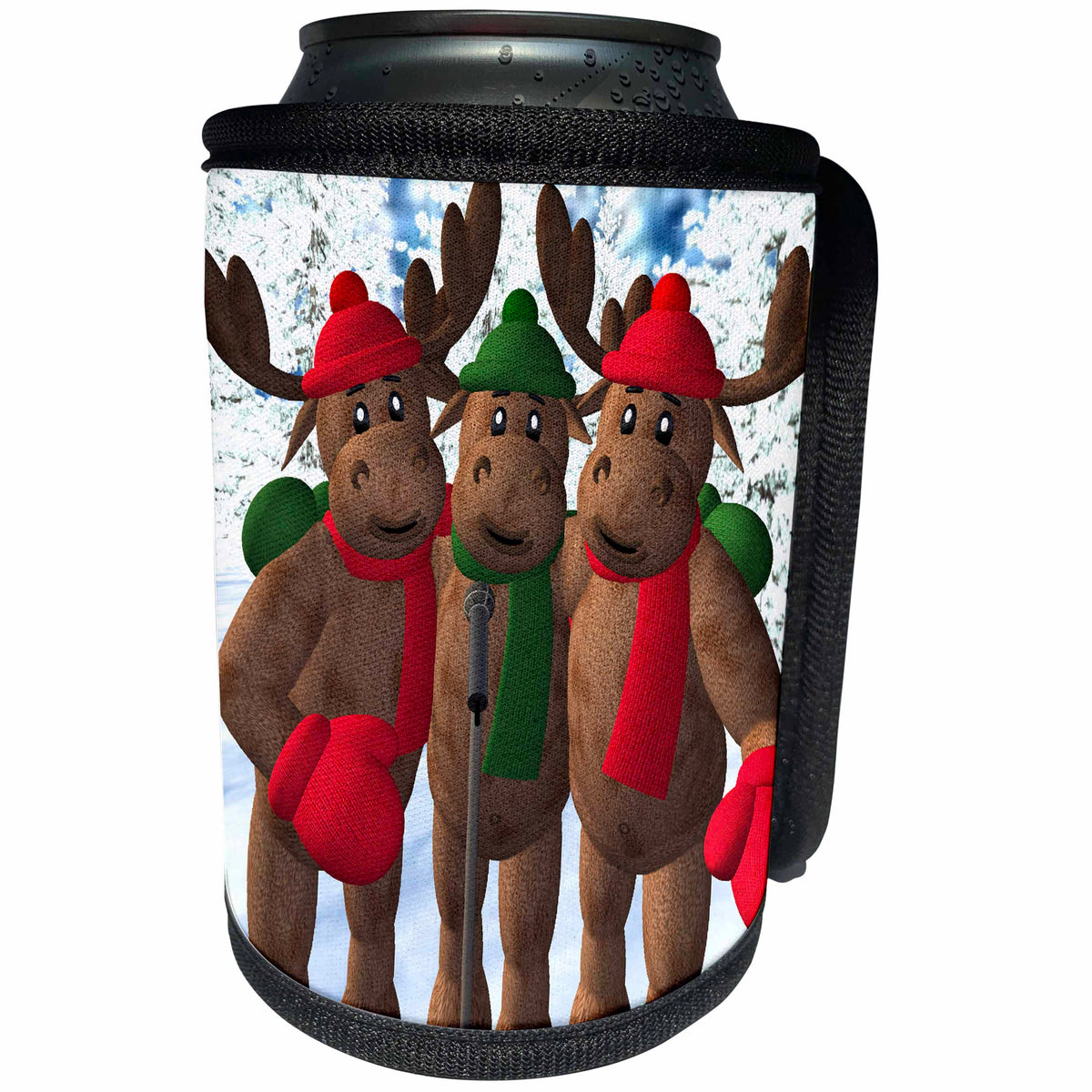 3dRose BK Whimsical Reindeer Moose Brothers - Singing in the Snow - Can Cooler Bottle Wrap (cc_19366)
