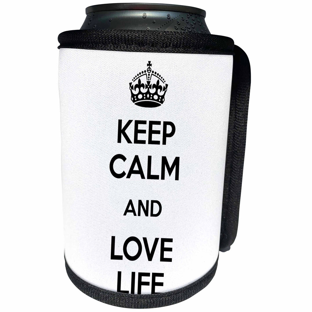 3dRose EvaDane - Quotes - Keep calm and love life. White and Black. - Can Cooler Bottle Wrap (cc_194307)