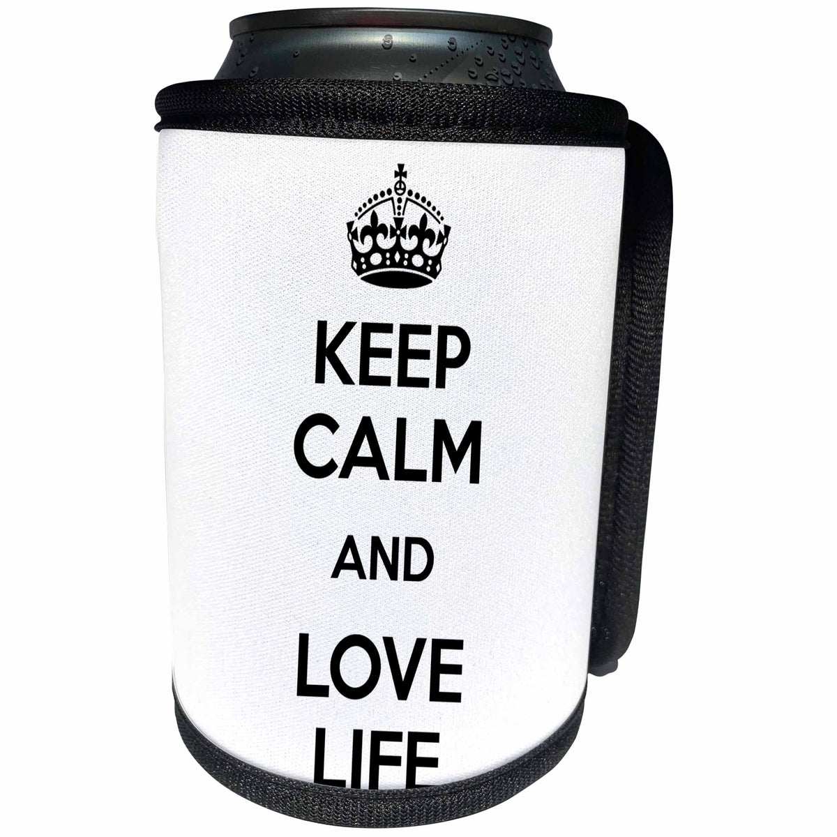 3dRose EvaDane - Quotes - Keep calm and love life. White and Black. - Can Cooler Bottle Wrap (cc_194307)