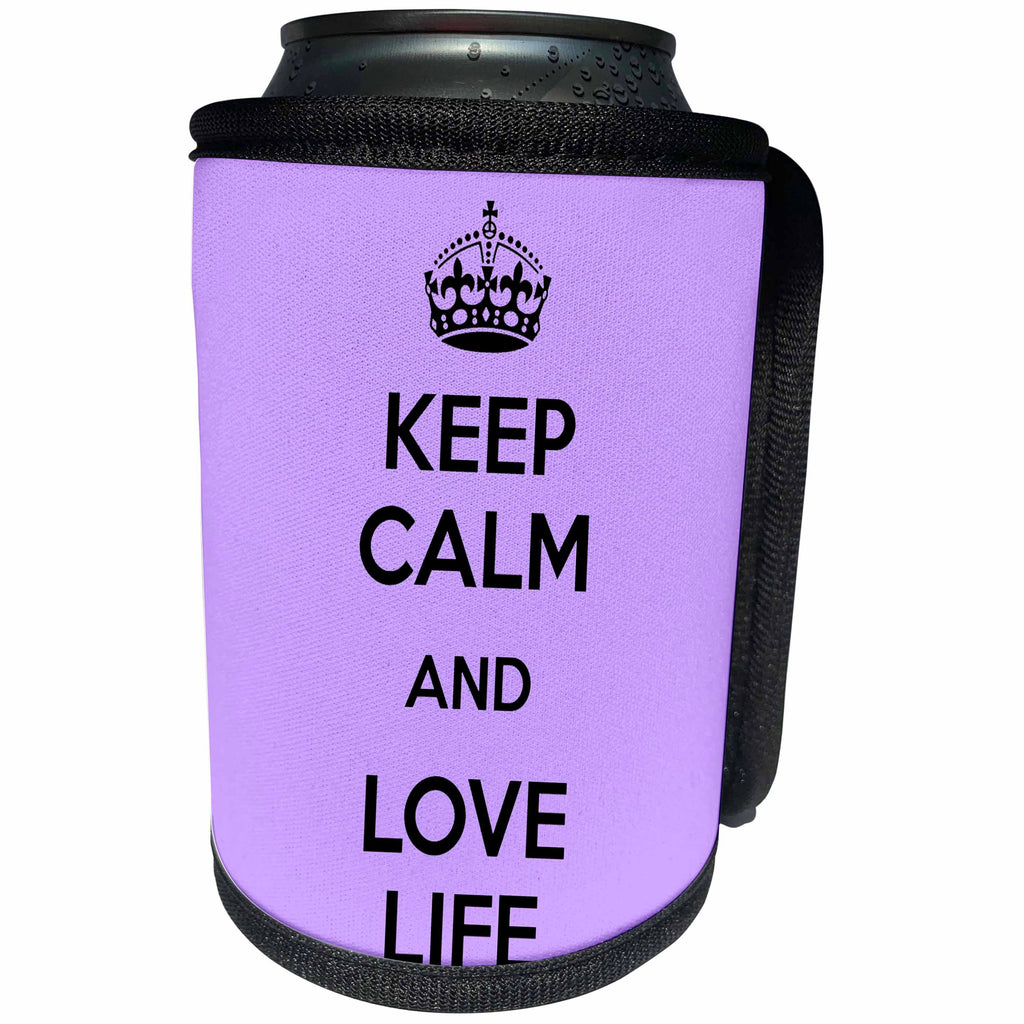 3dRose EvaDane - Quotes - Keep calm and love life. Purple. - Can Cooler Bottle Wrap (cc_194308)