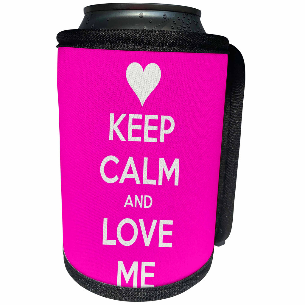 3dRose EvaDane - Quotes - Keep calm and love me. Pink. - Can Cooler Bottle Wrap (cc_194312)