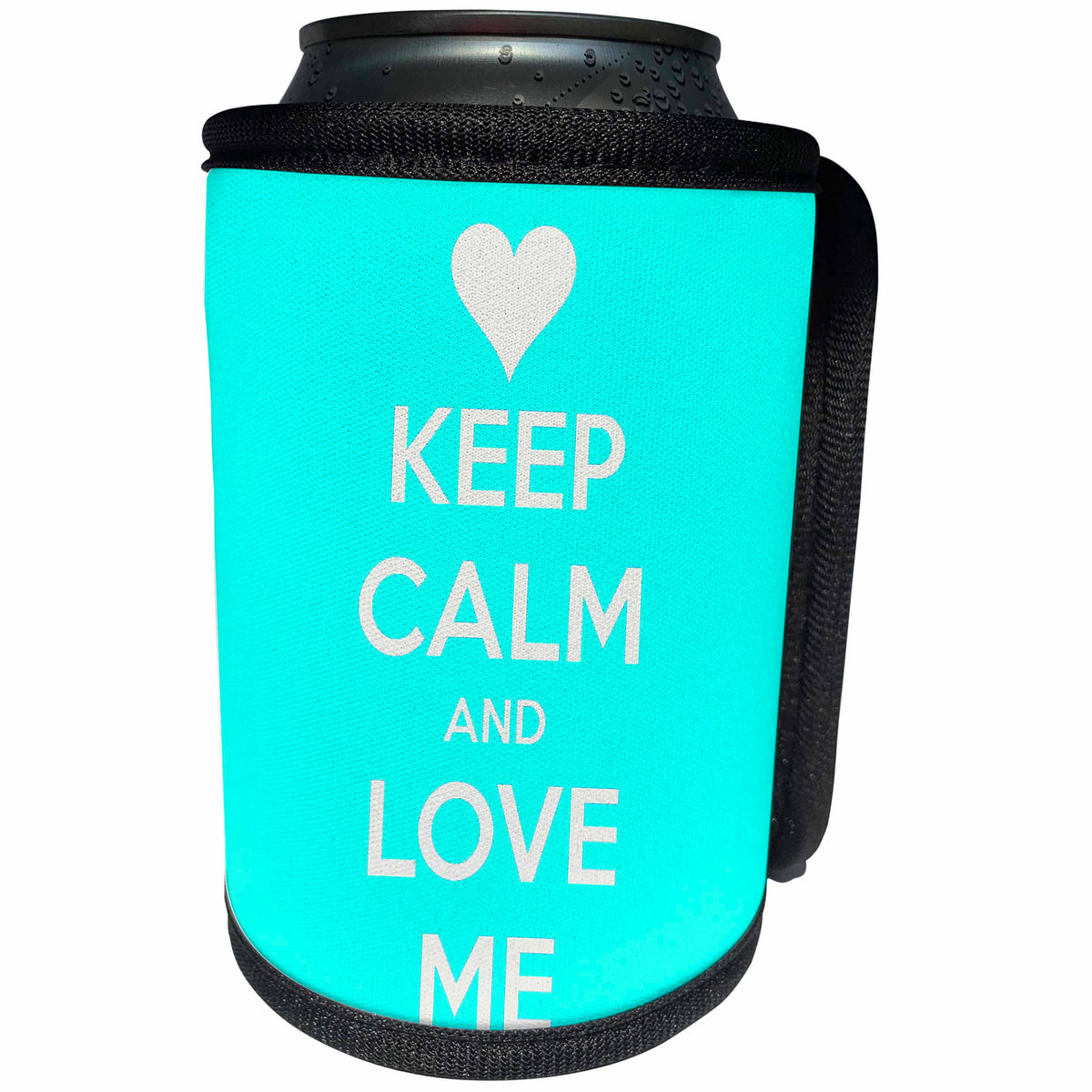 3dRose EvaDane - Quotes - Keep calm and love me. Aqua. - Can Cooler Bottle Wrap (cc_194313)