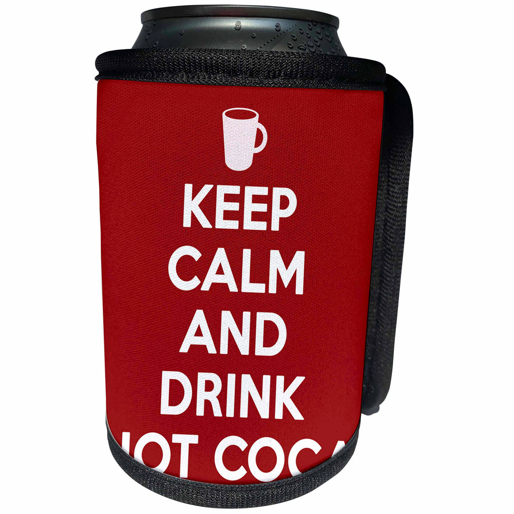 3dRose EvaDane - Funny Quotes - Keep calm and drink hot cocoa. Red. - Can Cooler Bottle Wrap (cc_194316)