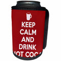 3dRose EvaDane - Funny Quotes - Keep calm and drink hot cocoa. Red. - Can Cooler Bottle Wrap (cc_194316)