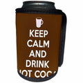 3dRose EvaDane - Funny Quotes - Keep calm and drink hot cocoa. Brown. - Can Cooler Bottle Wrap (cc_194318)